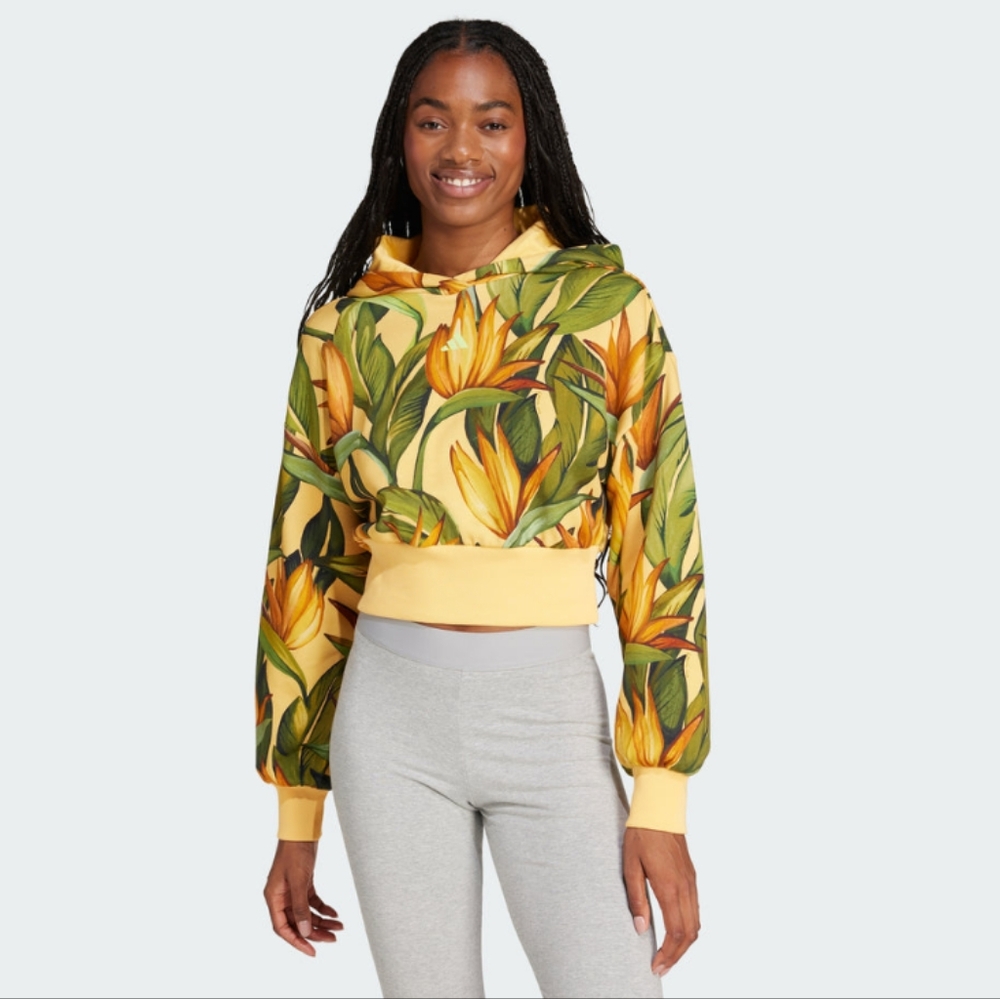 NWT FARM Rio Tropical Floral Print Hoodie Adidas Collaboration Women's Size XL